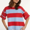 Outlet River Woods Katoenen gestreepte fleecetrui ronde hals 1/2 mouw rood/blauw -