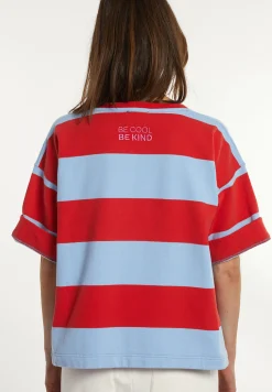 Outlet River Woods Katoenen gestreepte fleecetrui ronde hals 1/2 mouw rood/blauw -