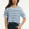 Discount River Woods Katoenen gestreepte glittertrui korte mouwen blauw -