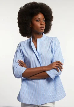 Outlet River Woods Katoenen gestreepte oversized V-hals blouse blauw/wit -