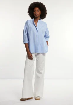 Outlet River Woods Katoenen gestreepte oversized V-hals blouse blauw/wit -