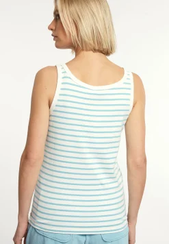 Hot River Woods Katoenen gestreepte top écru/blauw -