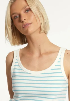 Hot River Woods Katoenen gestreepte top écru/blauw -