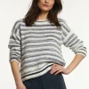 Fashion River Woods Katoenen gestreepte trui ronde hals navy/wit -