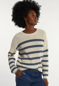 Online River Woods Katoenen gestreepte trui ronde hals écru/blauw -