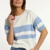 Outlet River Woods Katoenen gestreepte trui korte mouwen écru/blauw -