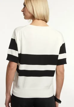 Fashion River Woods Katoenen gestreepte trui korte mouwen écru/zwart -