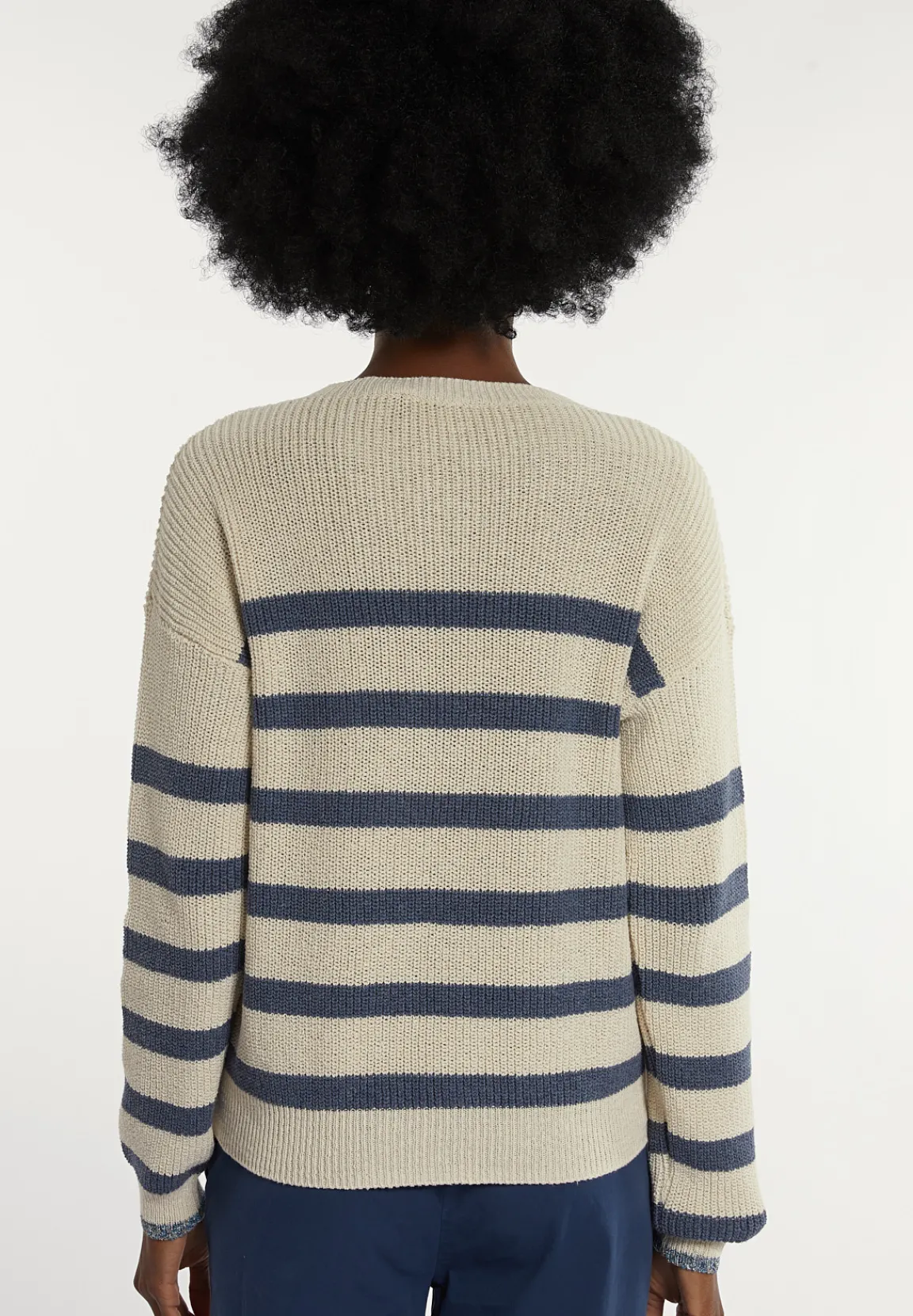 Online River Woods Katoenen gestreepte trui ronde hals écru/blauw -