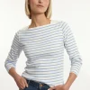 Discount River Woods Katoenen gestreepte T-shirt boothals écru/blauw -