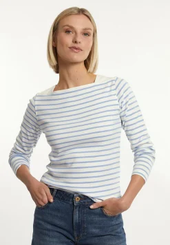 Discount River Woods Katoenen gestreepte T-shirt boothals écru/blauw -