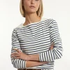 Best River Woods Katoenen gestreepte T-shirt boothals écru-blauw -