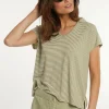 Hot River Woods Katoenen gestreepte T-shirt polokraag groen/wit -