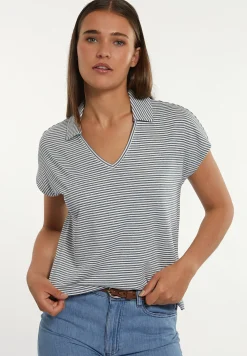 Sale River Woods Katoenen gestreepte T-shirt polokraag blauw/wit -