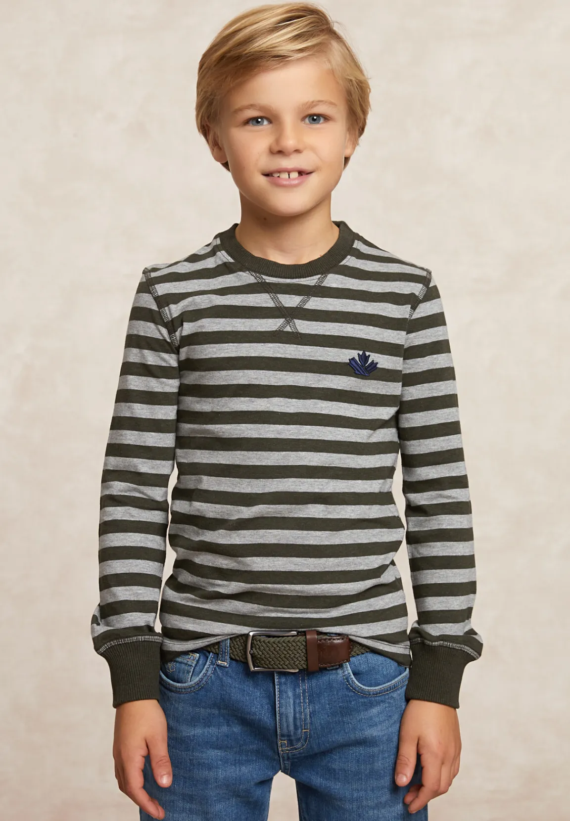 Online River Woods Katoenen gestreepte T-shirt grijs/kaki -