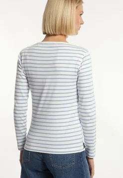 Discount River Woods Katoenen gestreepte T-shirt boothals écru/blauw -