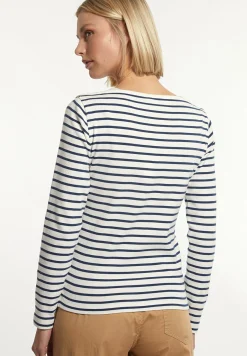 Best River Woods Katoenen gestreepte T-shirt boothals écru-blauw -
