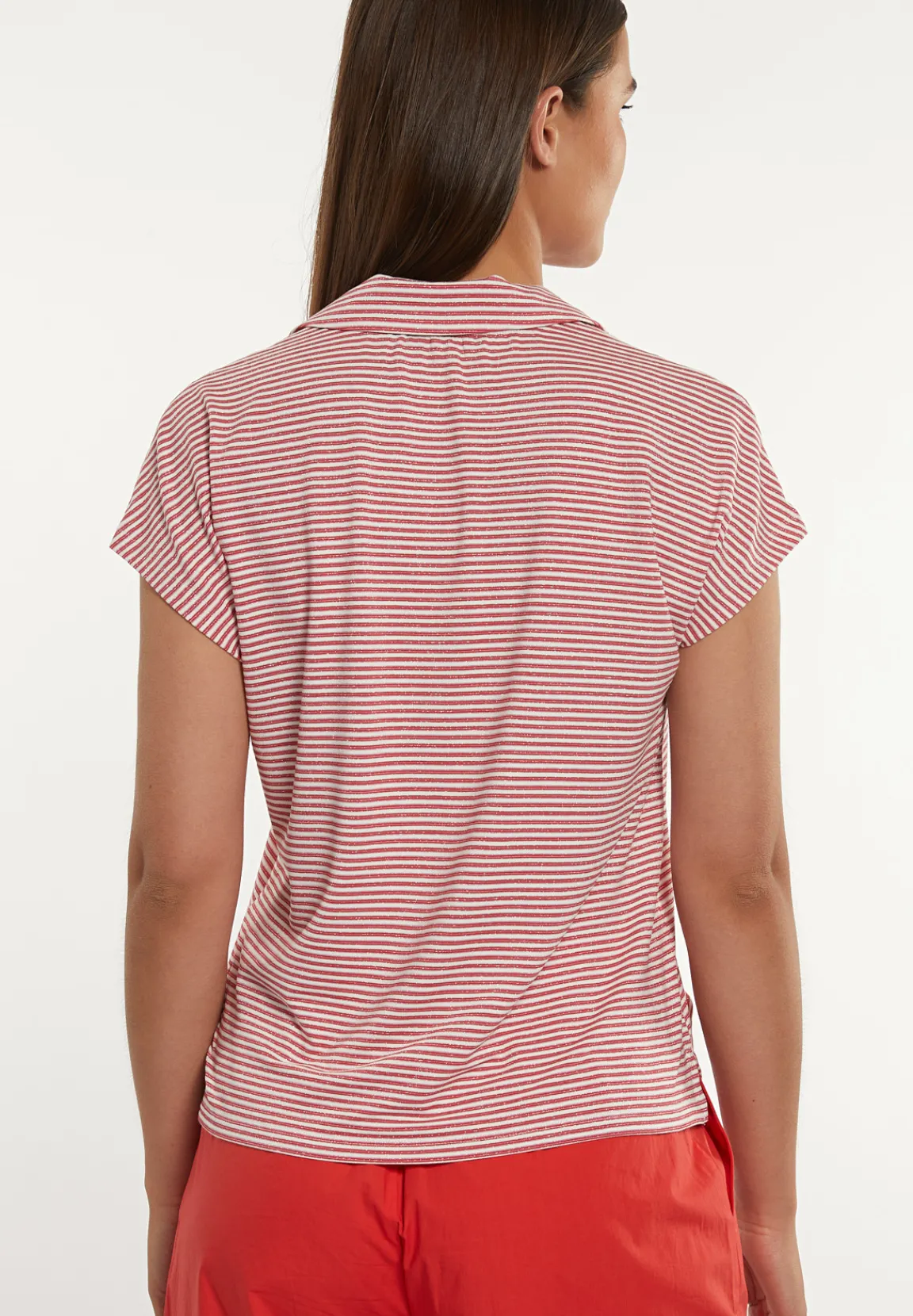 Outlet River Woods Katoenen gestreepte T-shirt polokraag rood/wit -