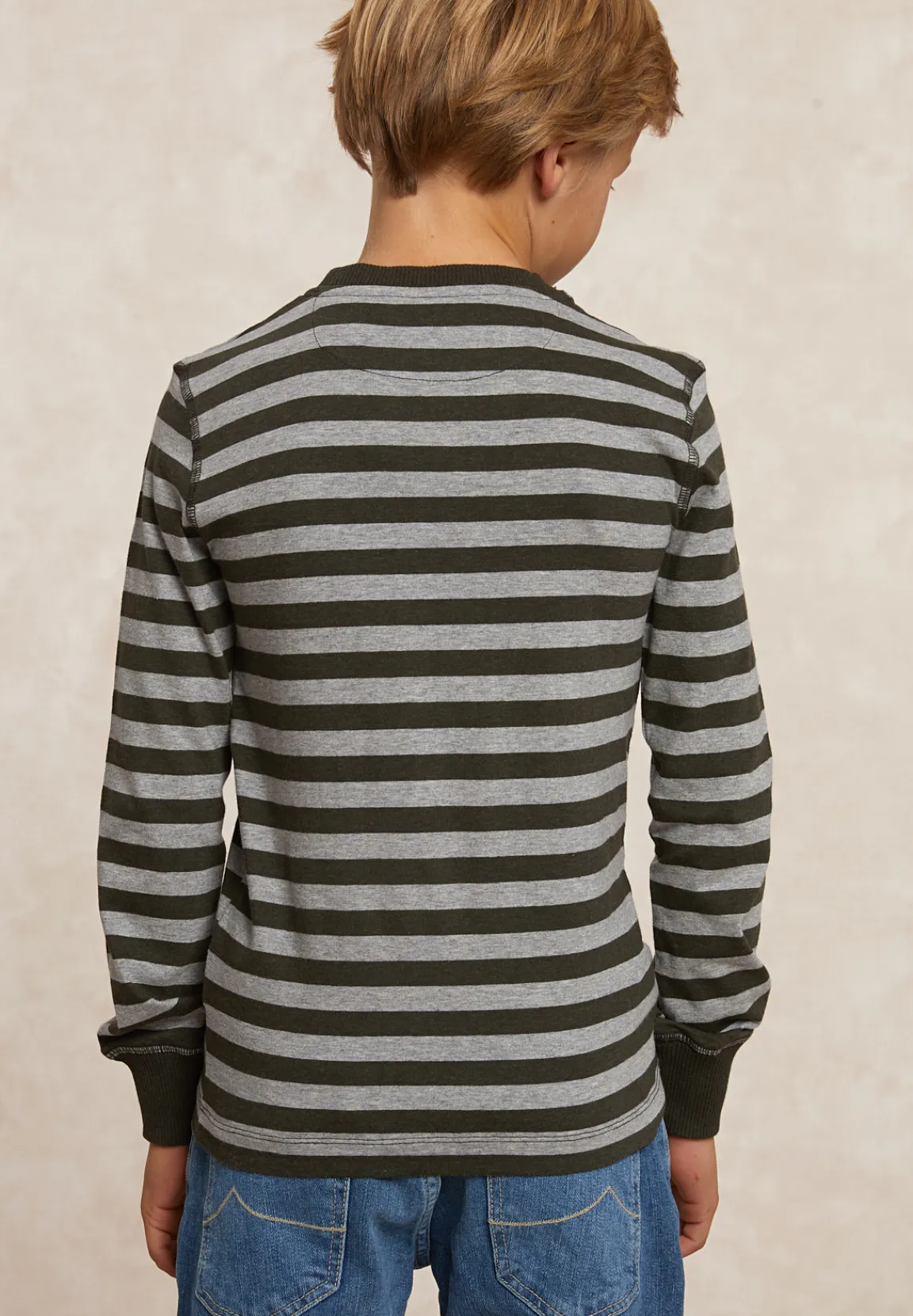 Online River Woods Katoenen gestreepte T-shirt grijs/kaki -