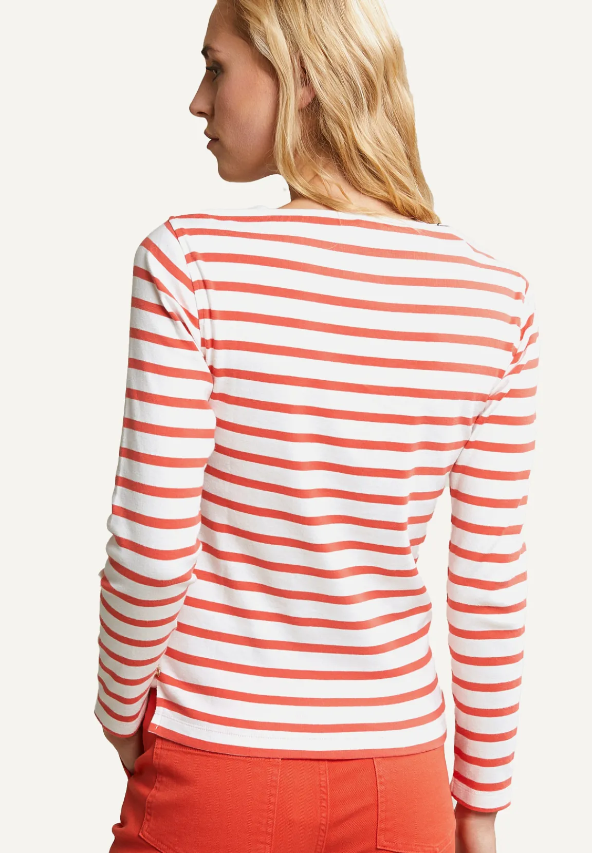 Online River Woods Katoenen gestreepte T-shirt lange mouwen ecru/oranje -