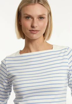 Discount River Woods Katoenen gestreepte T-shirt boothals écru/blauw -