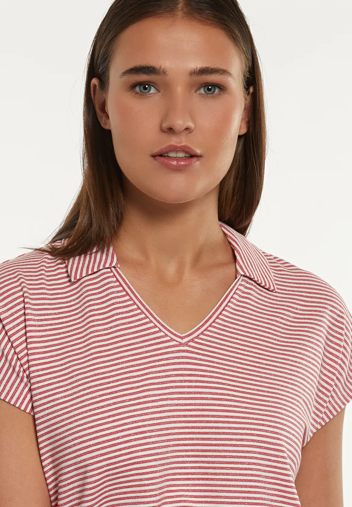 Outlet River Woods Katoenen gestreepte T-shirt polokraag rood/wit -