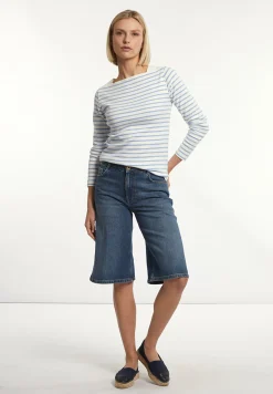 Discount River Woods Katoenen gestreepte T-shirt boothals écru/blauw -