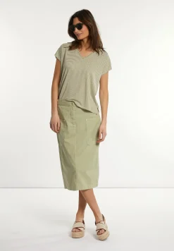 Hot River Woods Katoenen gestreepte T-shirt polokraag groen/wit -