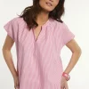 Best River Woods Katoenen gestreepte V-hals blouse roze/wit -