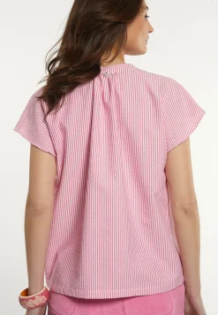Best River Woods Katoenen gestreepte V-hals blouse roze/wit -