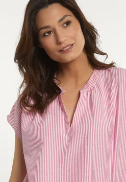 Best River Woods Katoenen gestreepte V-hals blouse roze/wit -