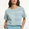 Discount River Woods Katoenen gestreepte wijde T-shirt ronde hals blauw -