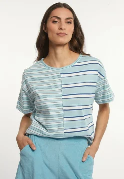 Discount River Woods Katoenen gestreepte wijde T-shirt ronde hals blauw -
