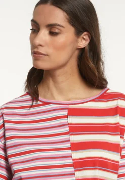 Hot River Woods Katoenen gestreepte wijde T-shirt ronde hals multi -