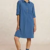 New River Woods Katoenen jurk 3/4 mouwen opgestikte zak blauw -