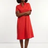 New River Woods Katoenen jurk met riem elleboogmouwen rood -