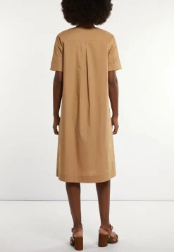 Clearance River Woods Katoenen jurk met riem elleboogmouwen camel -