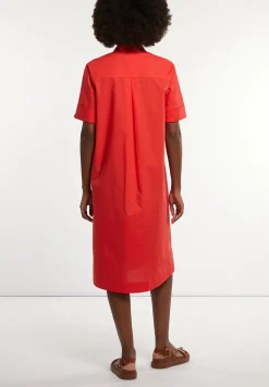 New River Woods Katoenen jurk met riem elleboogmouwen rood -