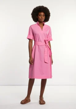 Clearance River Woods Katoenen jurk met riem elleboogmouwen roze -