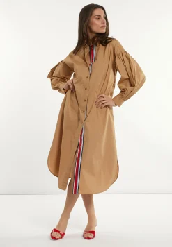 Outlet River Woods Katoenen jurk met riem pofmouwen beige -