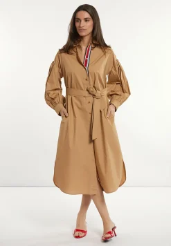 Outlet River Woods Katoenen jurk met riem pofmouwen beige -
