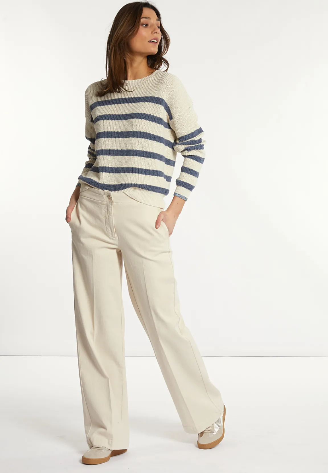 Hot River Woods Katoenen klassieke stretch broek cream -