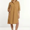 Best River Woods Katoenen korte jurk 3/4 mouwen beige -