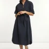 Sale River Woods Katoenen lange jurk 3/4 mouwen met riem navy -