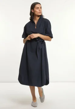 Sale River Woods Katoenen lange jurk 3/4 mouwen met riem navy -