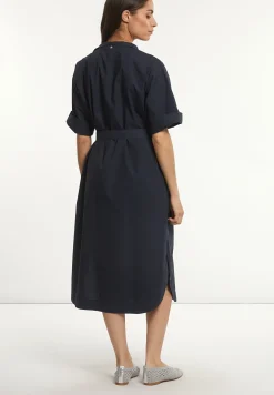 Sale River Woods Katoenen lange jurk 3/4 mouwen met riem navy -