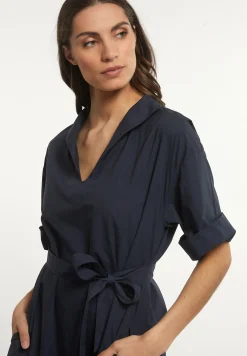 Sale River Woods Katoenen lange jurk 3/4 mouwen met riem navy -