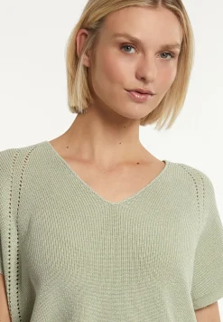 Outlet River Woods Katoenen mouwloze V-hals glittertrui groen -