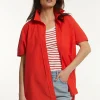 Best River Woods Katoenen oversized blouse korte mouwen borstzak rood -