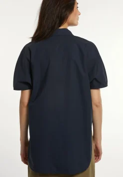 New River Woods Katoenen oversized blouse korte mouwen borstzak navy -