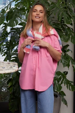 Clearance River Woods Katoenen oversized blouse korte mouwen borstzak roze -